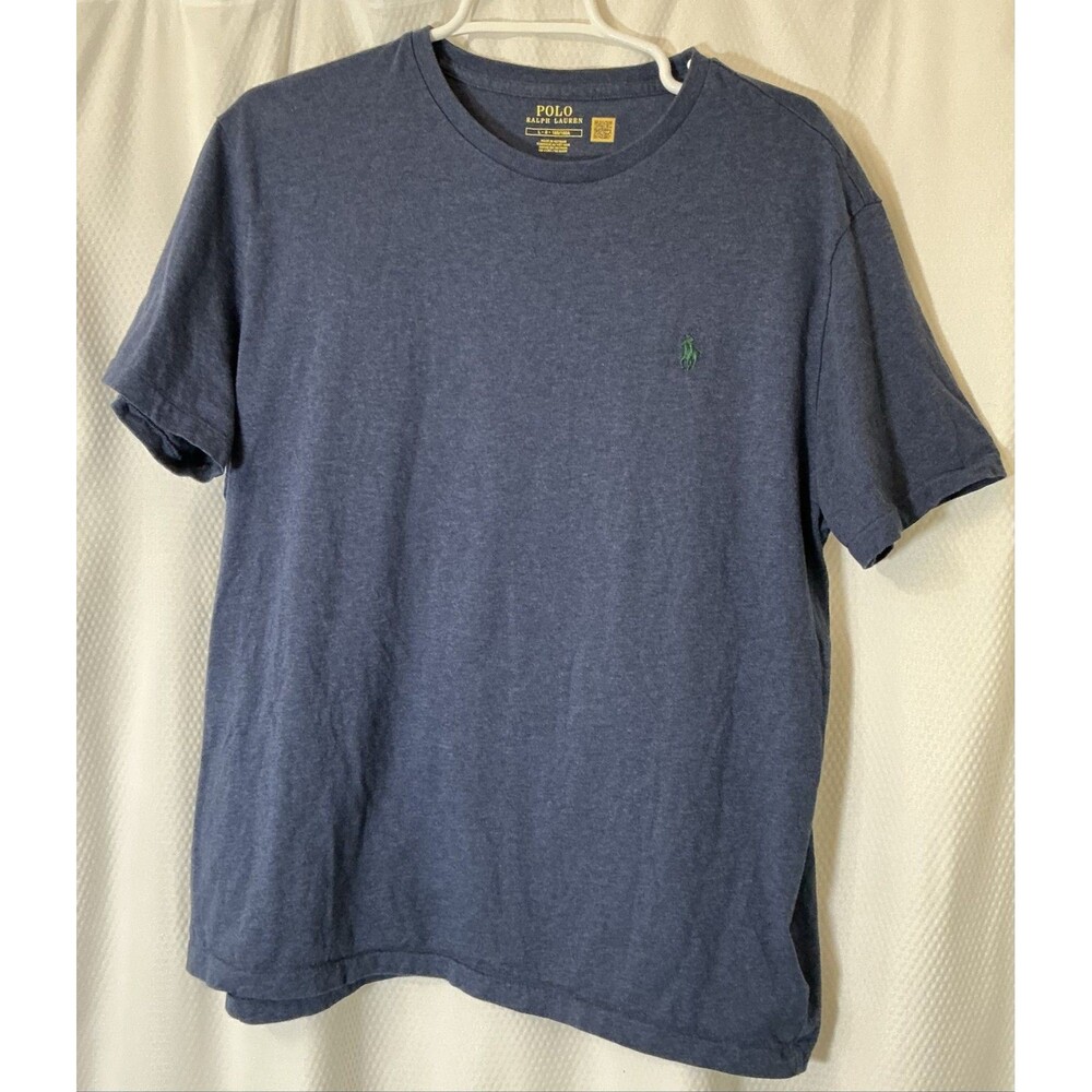 Polo Ralph Lauren Mens Large Heather Blue V-Neck T-Shirt Green Pony Logo Preppy